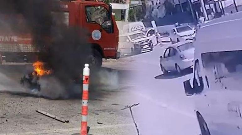 Antalya'da feci kaza! Motosikletten fırladı, taksi camında asılı kaldı
