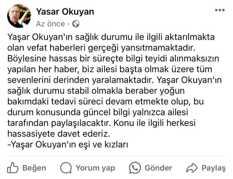 Yaşar Okuyan entübe edildi