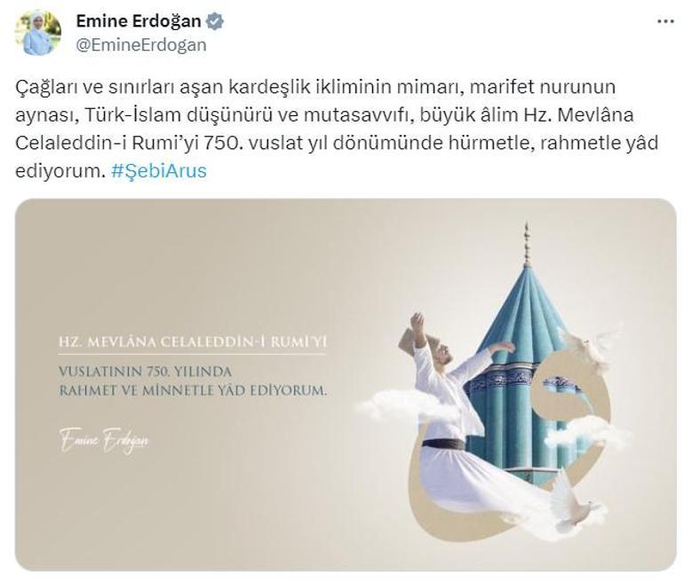 Emine Erdoğan Mevlana Celaleddin-i Rumi'yi andı