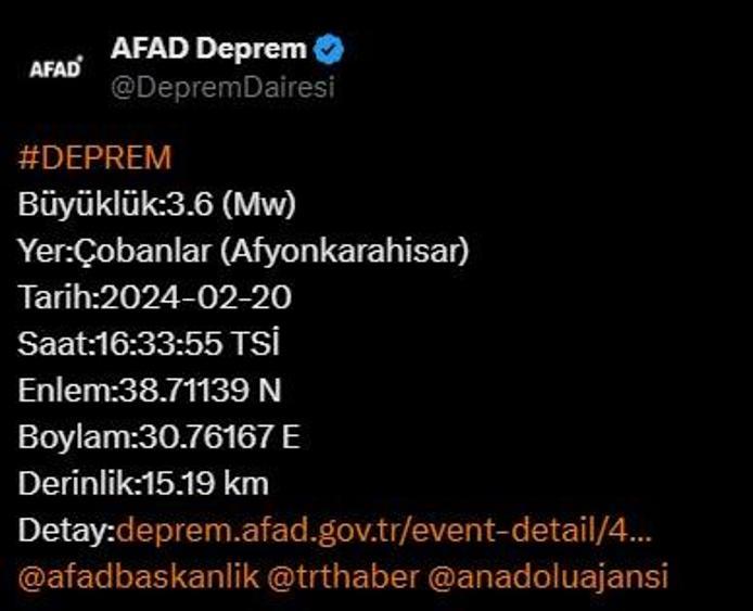 Son dakika... Afyonkarahisar'da deprem! AFAD verileri paylaştı