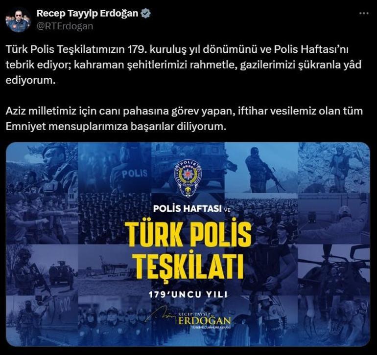 Cumhurbaşkanı Erdoğan'dan Türk Polis Teşkilatı'na mesaj